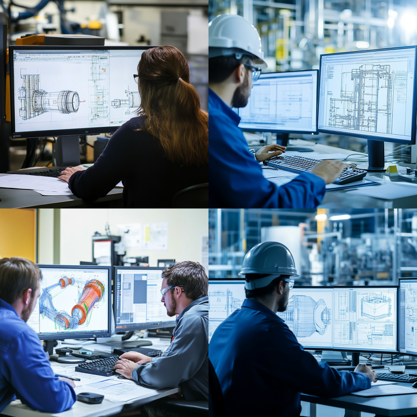 Engineers analyzing pressure vessel stress, temperature, and corrosion conditions in a technical setting