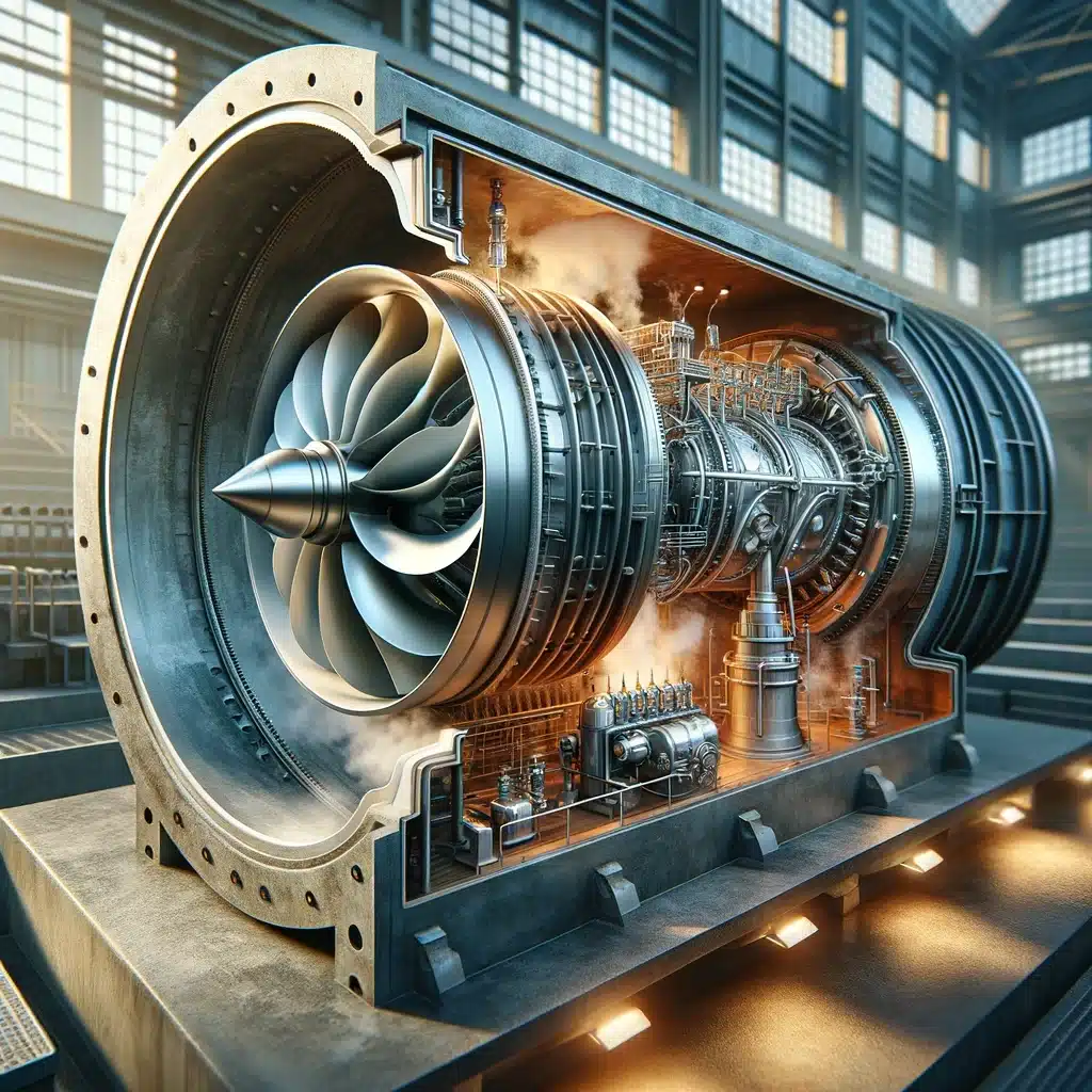 a steam turbine in a pressure vessel