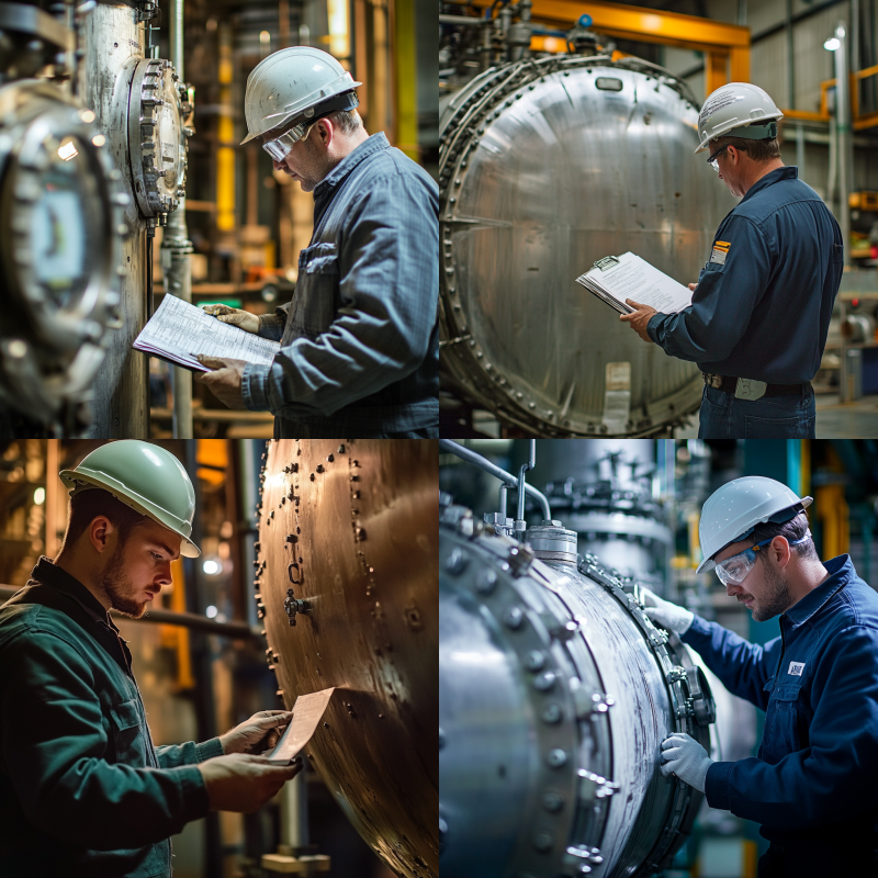 Technician performing a pressure vessel inspection in an industrial facility.