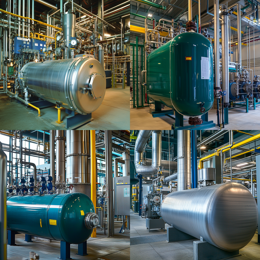 Various unfired pressure vessels, including air receivers, heat exchangers, surge tanks, and deaerators, in industrial environments