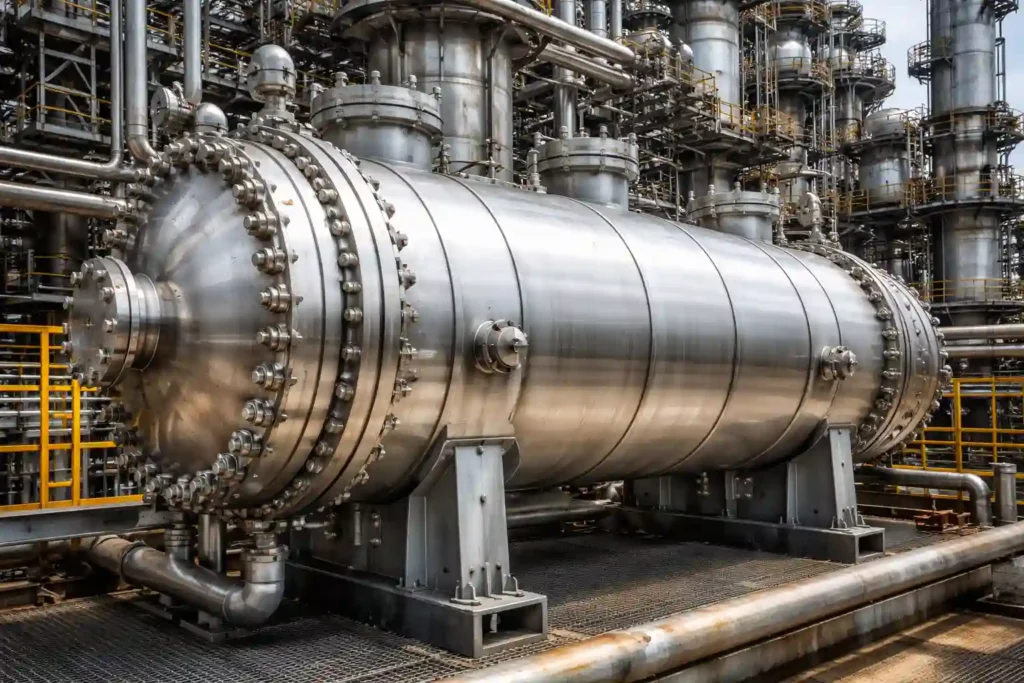 Industrial thick pressure vessel designed for high-pressure fluid containment in sectors like petrochemical, aerospace, and hydrogen storage.