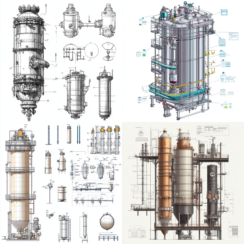 Diagram comparing a pressure vessel and a distillation column