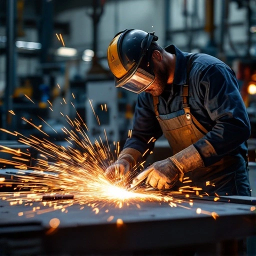 Industrial Welder at Work in a Fabrication Facility