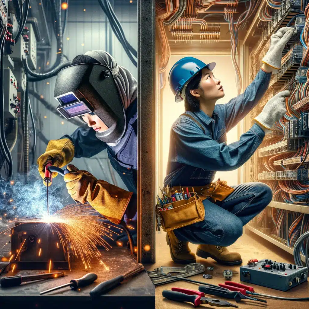 a welder and an electrician