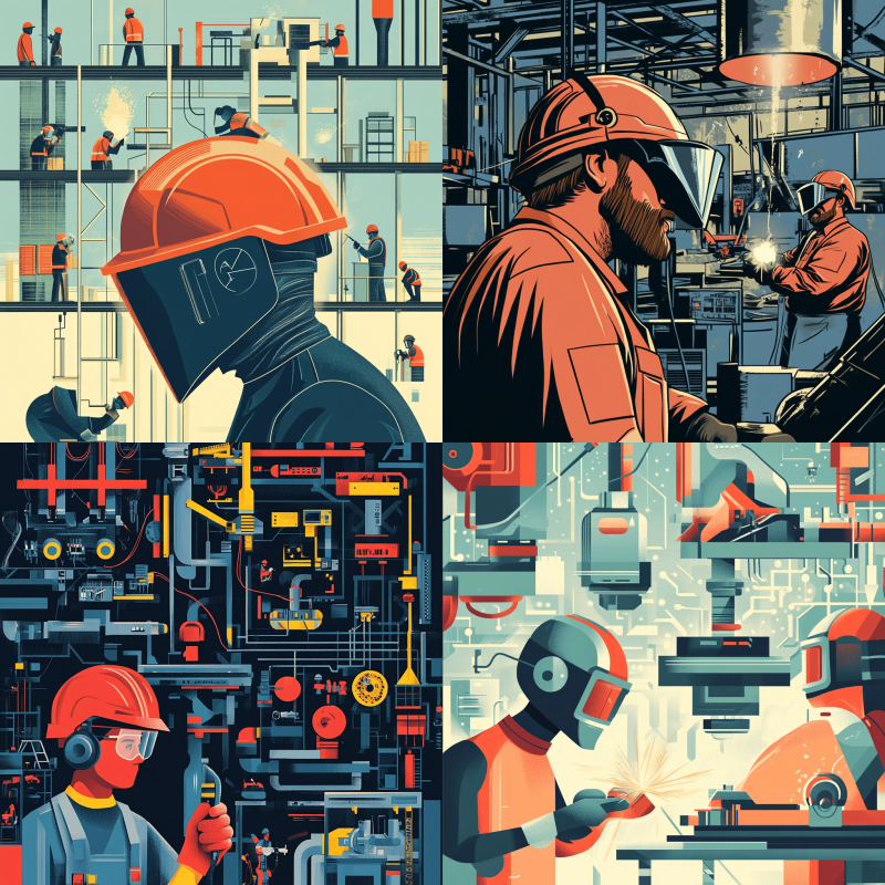 Visual showing average 40-hour workweek for welders, including variations in work schedules depending on the industry and employer.
