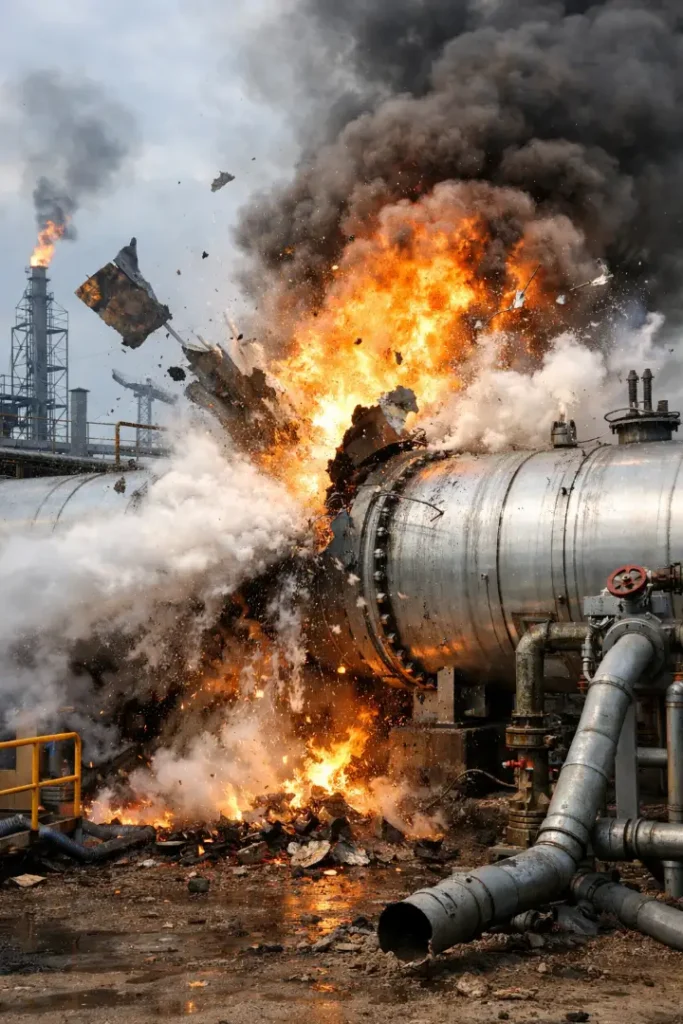 explosive pressure vessel failure industrial system rupture hazard
