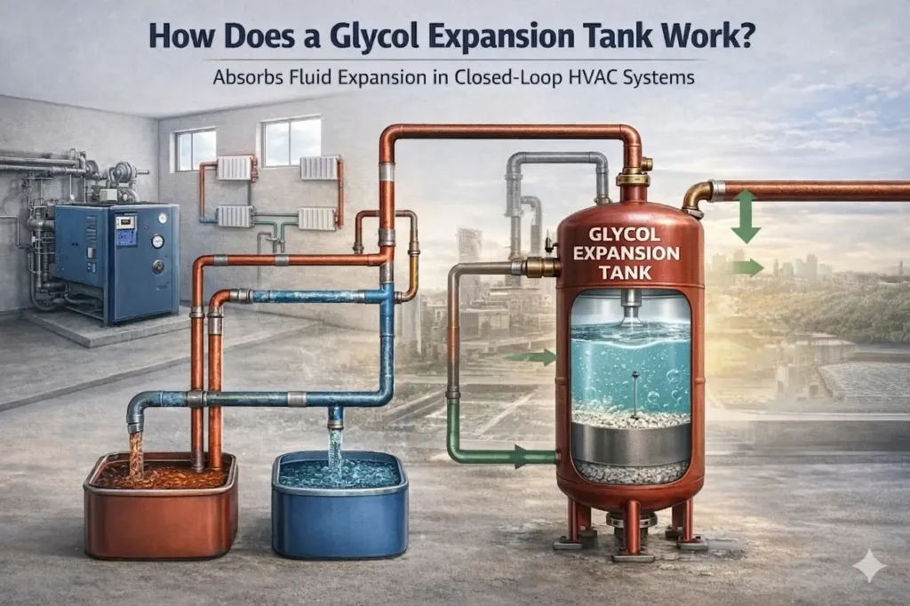 How does a glycol expansion tank work in HVAC systems