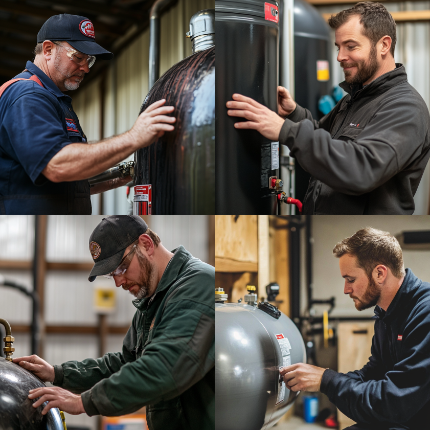 Technician draining an air receiver tank with proper tools