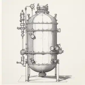 Detailed illustration of a pressure vessel, showcasing pipes, valves, gauges, and other pressure-related components.