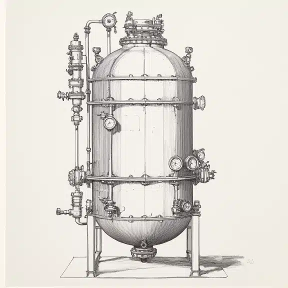 Detailed illustration of a pressure vessel, showcasing pipes, valves, gauges, and other pressure-related components.