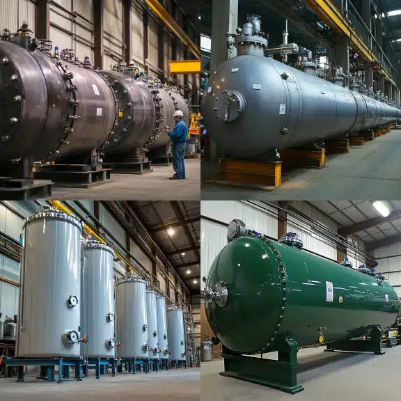 Illustration of vertical and horizontal pressure vessels showing design, efficiency, and industrial applications