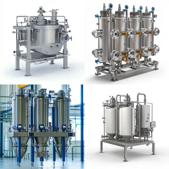 Photos of molecular sieves on the right and left