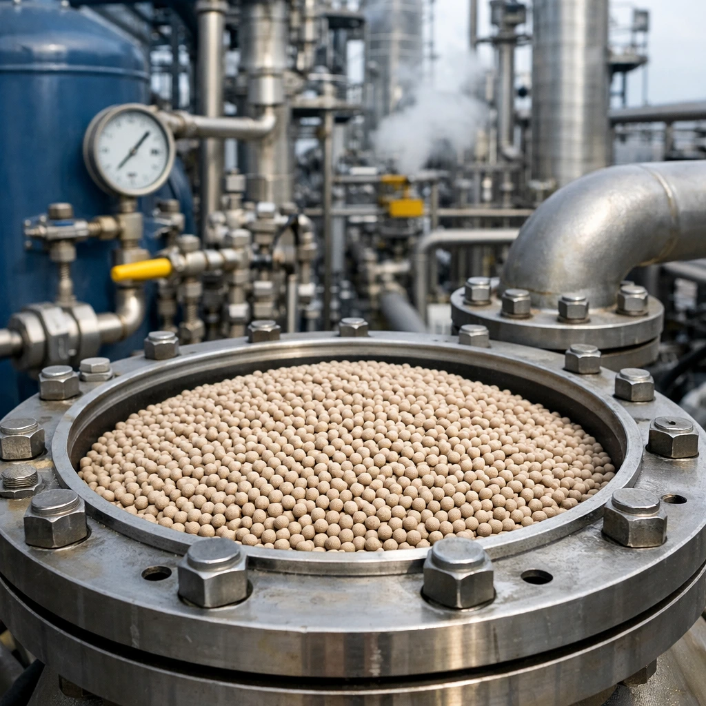 Molecular sieve beads used in industrial pressure vessel dehydration and gas processing systems