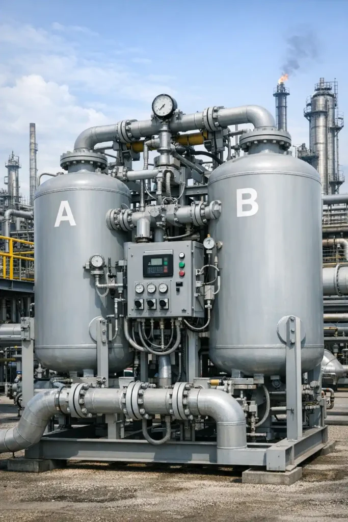 Industrial desiccant dryer vessel used for moisture control in oil and gas processing