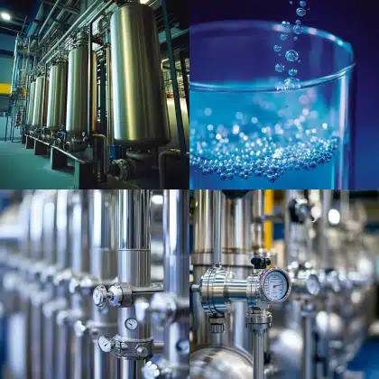 Diagram of coalescing agents in filtration systems merging droplets for efficient separation