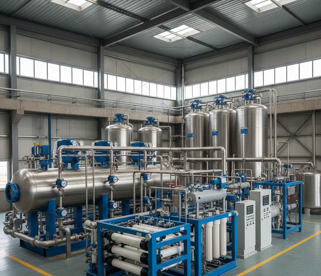 Industrial water treatment system with pressure vessels designed to meet U.S. water regs and EPA compliance standards