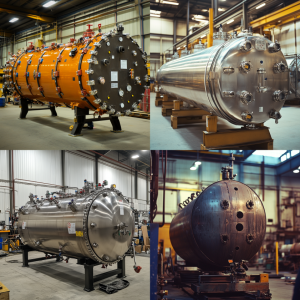 Infographic of industries using ASME pressure vessels including oil and gas, chemical processing, pharmaceuticals, power plants, food production, and water treatment.

