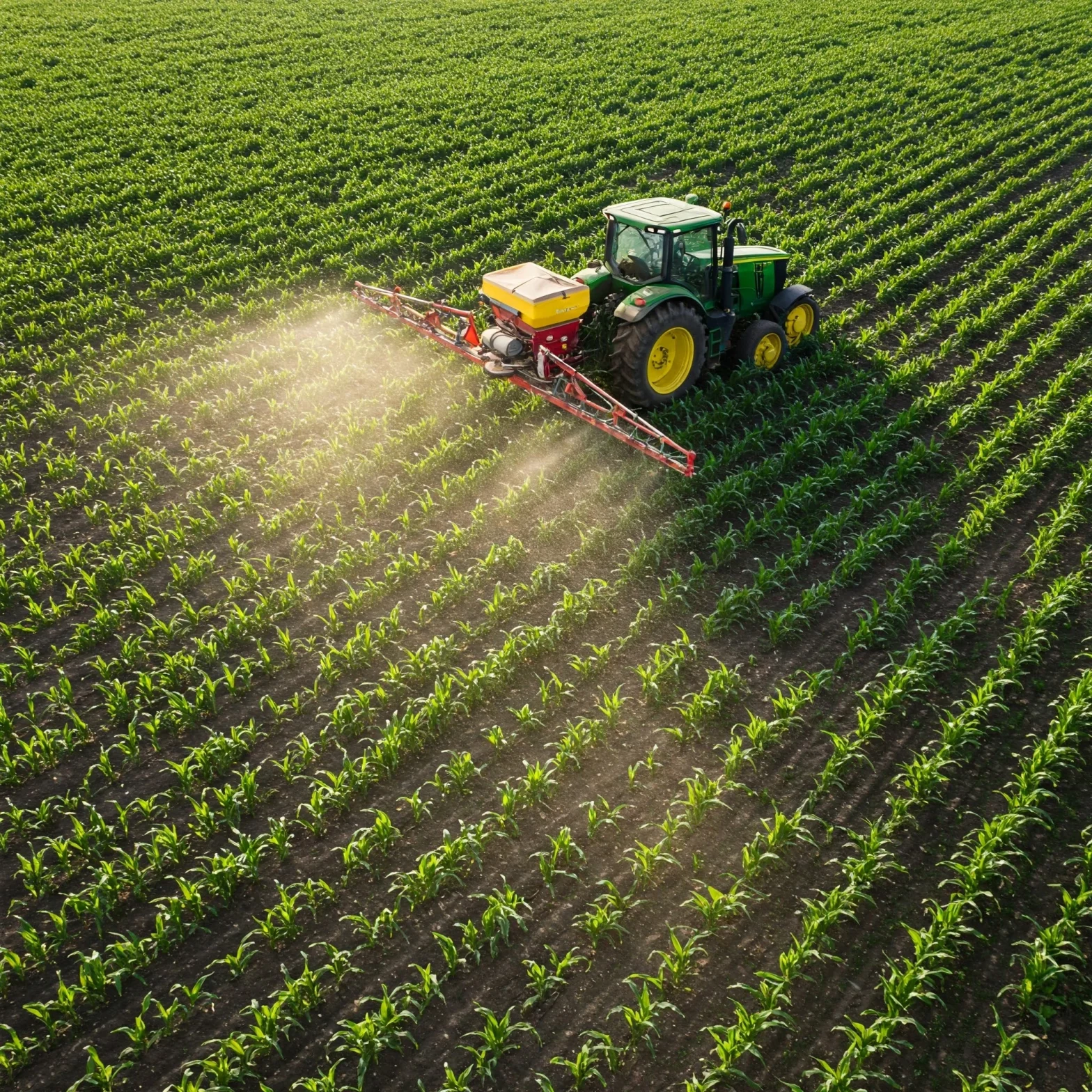 Fertilizer broadcasting on a large agricultural field.