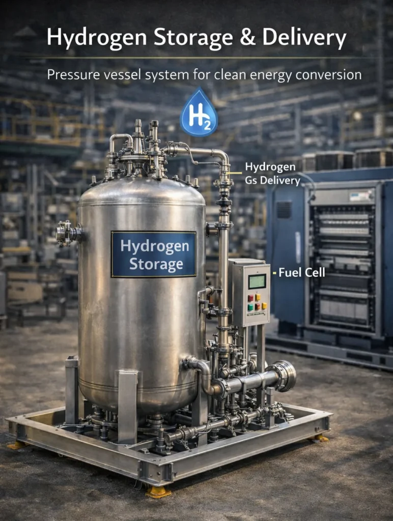 High-pressure hydrogen vessel integrated into a fuel cell energy system