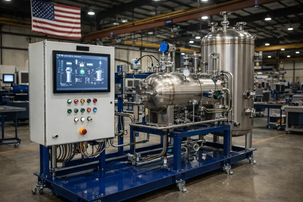 Control panel interface with pressure vessel skid system