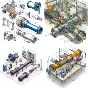 Illustration of pipe spool fabrication with flanges, valves, welds, and pressure testing in a controlled shop environment. 