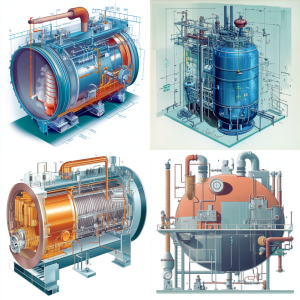  Diagram of a pressure vessel inside a boiler, showing the water-to-steam process under high pressure