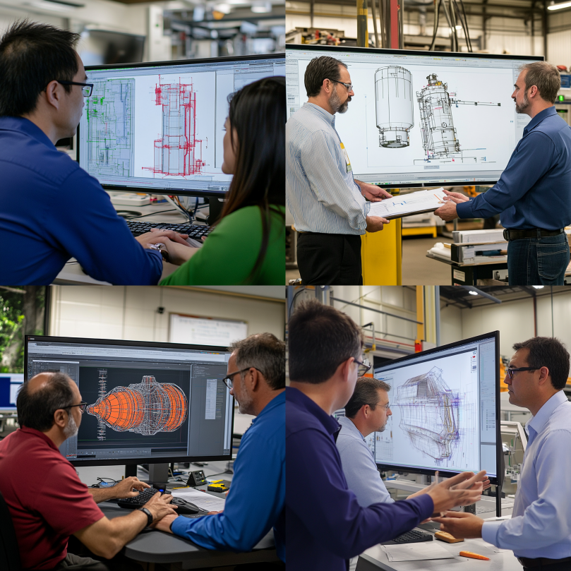 Engineers using CAD and FEA software for OEM pressure vessel design