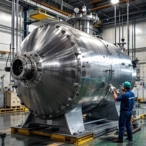 Technician performing third-party pressure vessel test in OEM facility