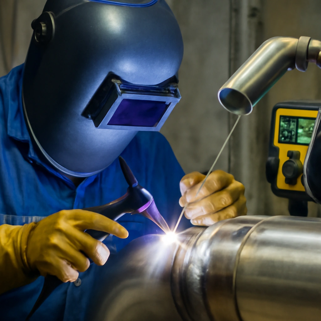 Specialized welding of cryogenic stainless steel piping with temperature monitoring equipment