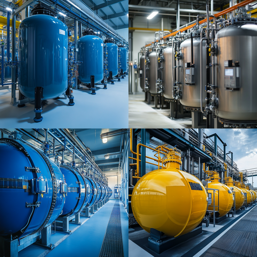 Innovative pressure vessels operating in a modern water treatment plant.