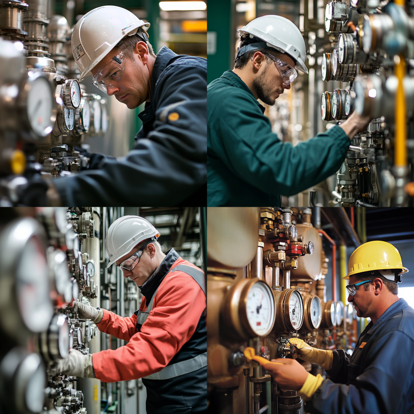 Technician conducting a safety inspection on a water pressure vessel