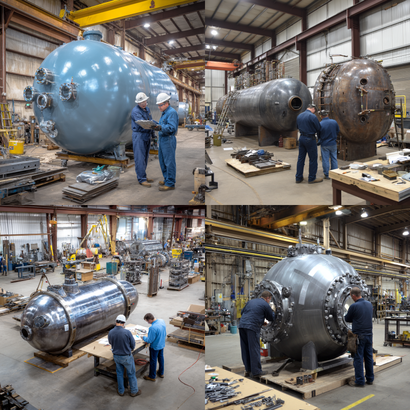 Engineer reviewing design plans at an ASME pressure vessel manufacturer facility