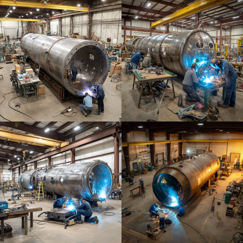 ASME-certified team performing pressure vessel fabrication in a controlled facility