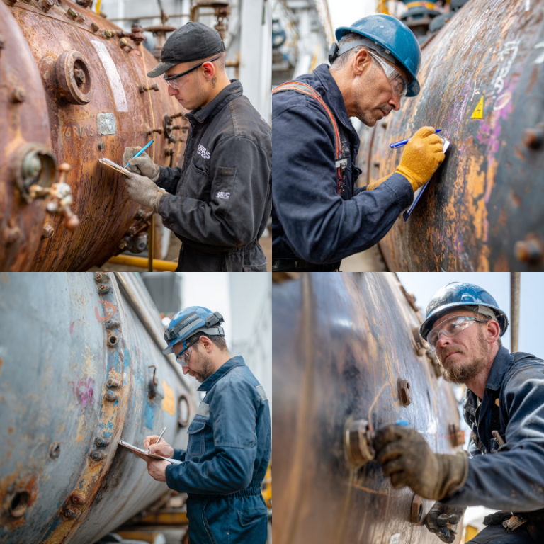 Inspector conducting a routine pressure vessel inspection