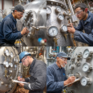 Technician performing routine maintenance on a pressure vessel