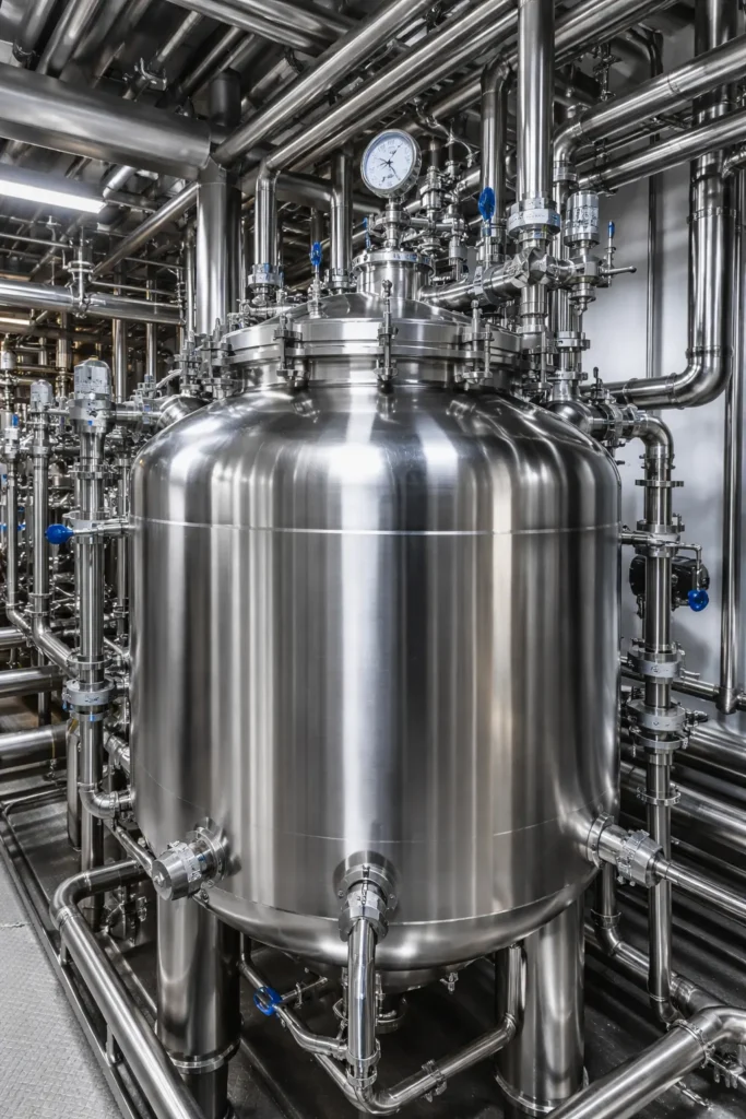 Industrial pressure vessel with safety compliance documentation and ASME code certification stamps