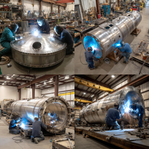 Technicians demonstrating how pressure vessels are fabricated inside a certified facility