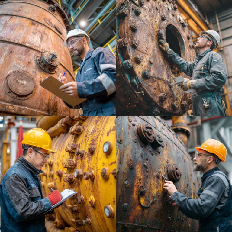 Engineer performing routine pressure vessel maintenance