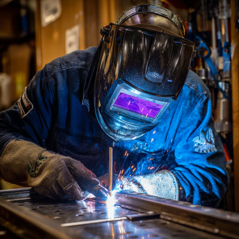 Welder demonstrating 3G welding position techniques