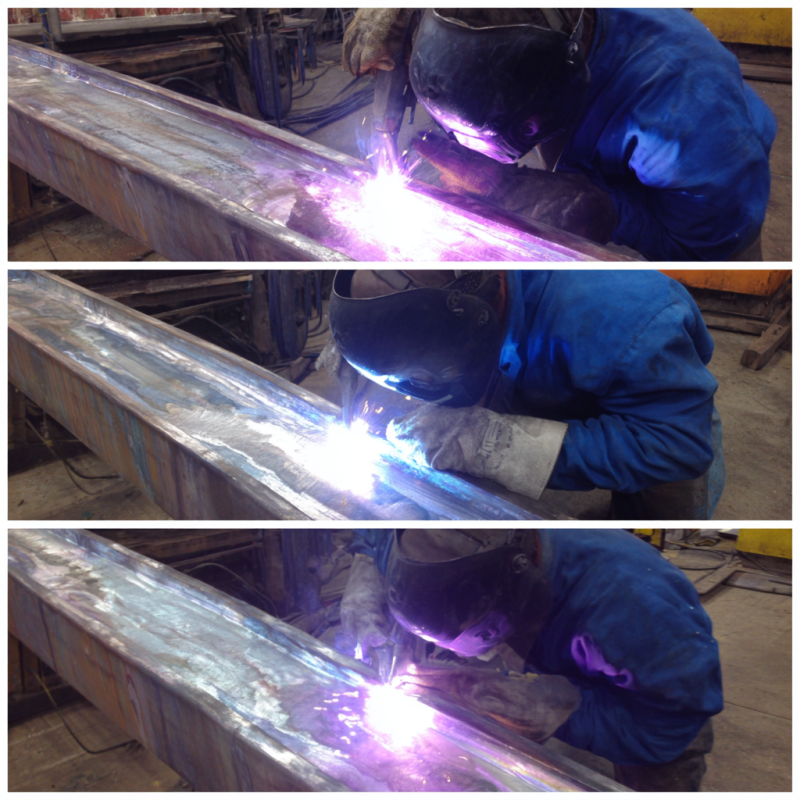 Welder demonstrating different weld position for fabrication