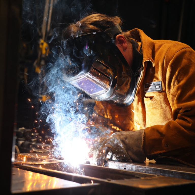 Welder showing how to do 4g welding position overhead technique