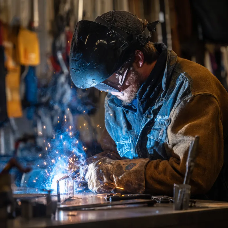 Welder learning how to get pressure vessel welding certification in a prefabrication shop