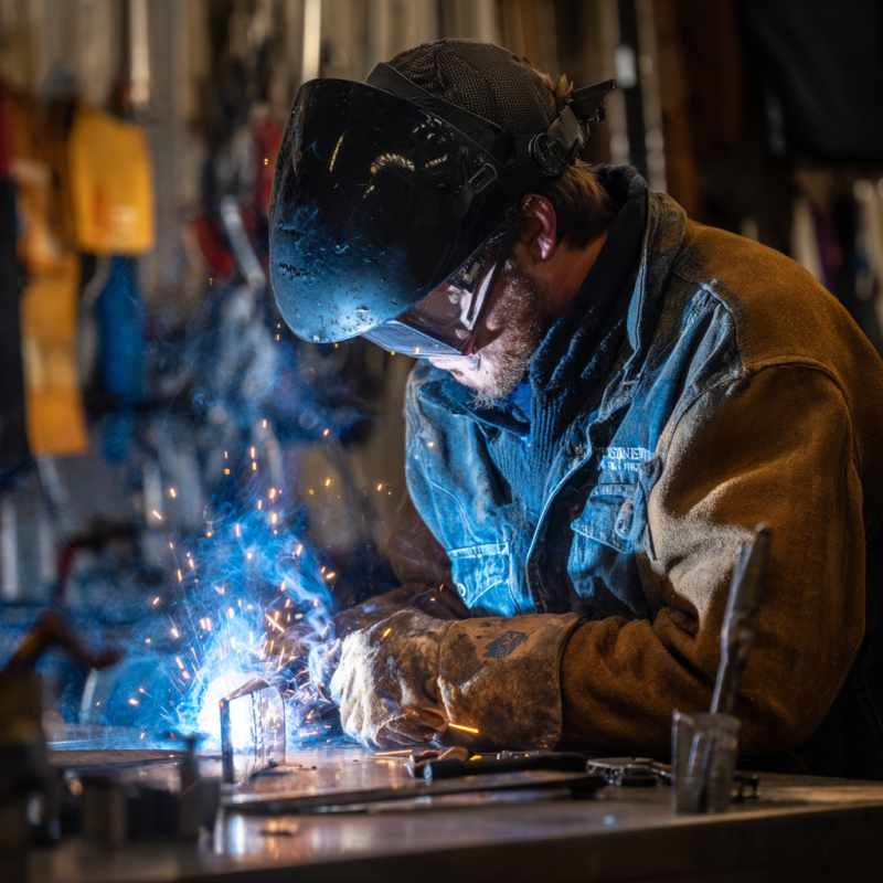 Welder learning how to get pressure vessel welding certification in a prefabrication shop