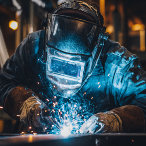 Welder practicing how to pass 4g welding position test overhead technique