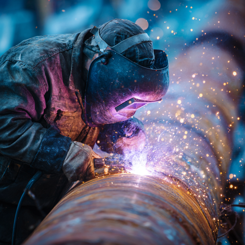 welder demonstrating what does 2g welding position mean on pipe