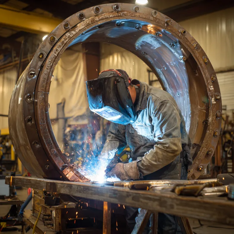 Welder demonstrating what welding process is used for pressure vessels