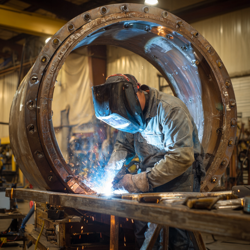 Welder demonstrating what welding process is used for pressure vessels