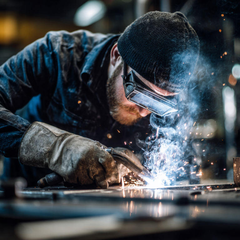 welder practicing welding certification training in workshop