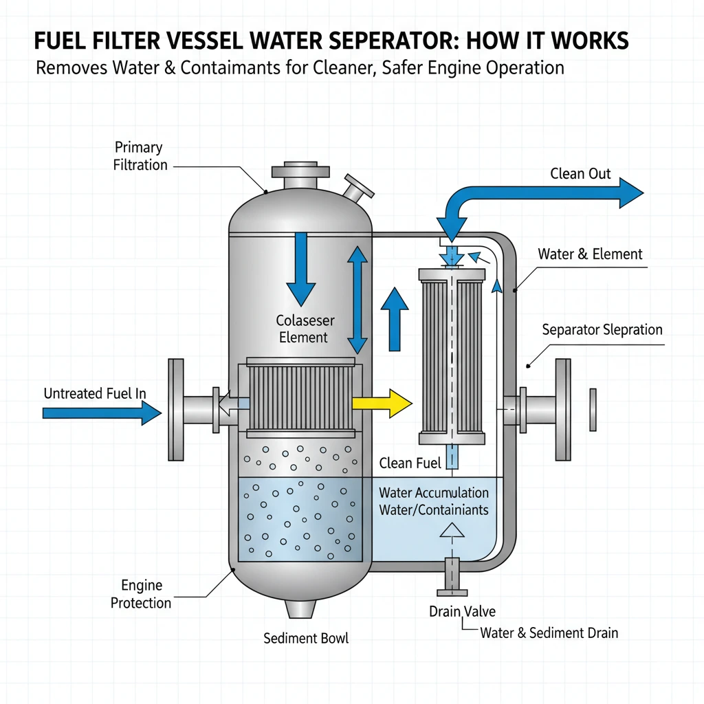 how does a fuel filter vessel water separator work to protect engines