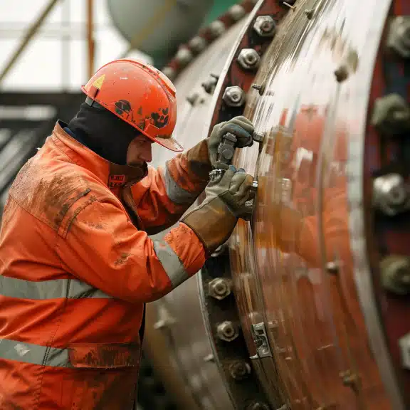 Geotagged industrial pressure vessel outdoors at a worksite with visible structural details and surrounding equipment.